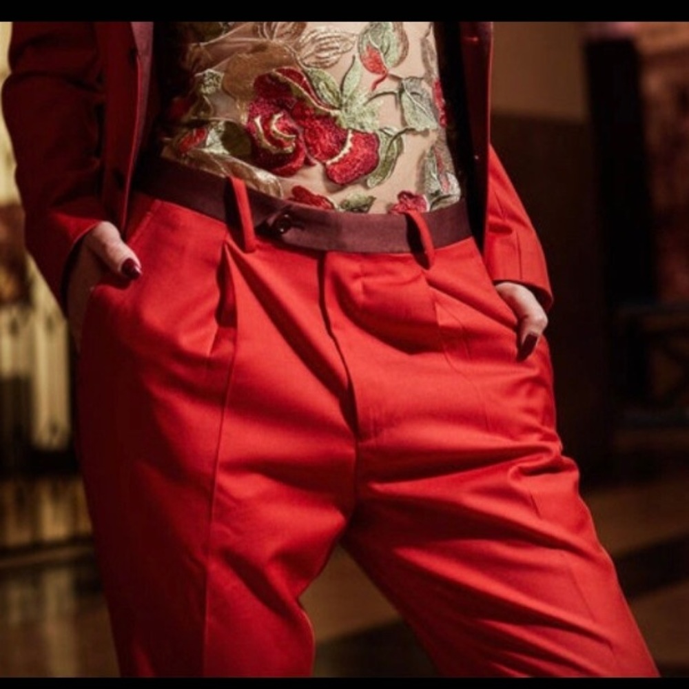 Red burgundy tuxedo stripe trouser pants